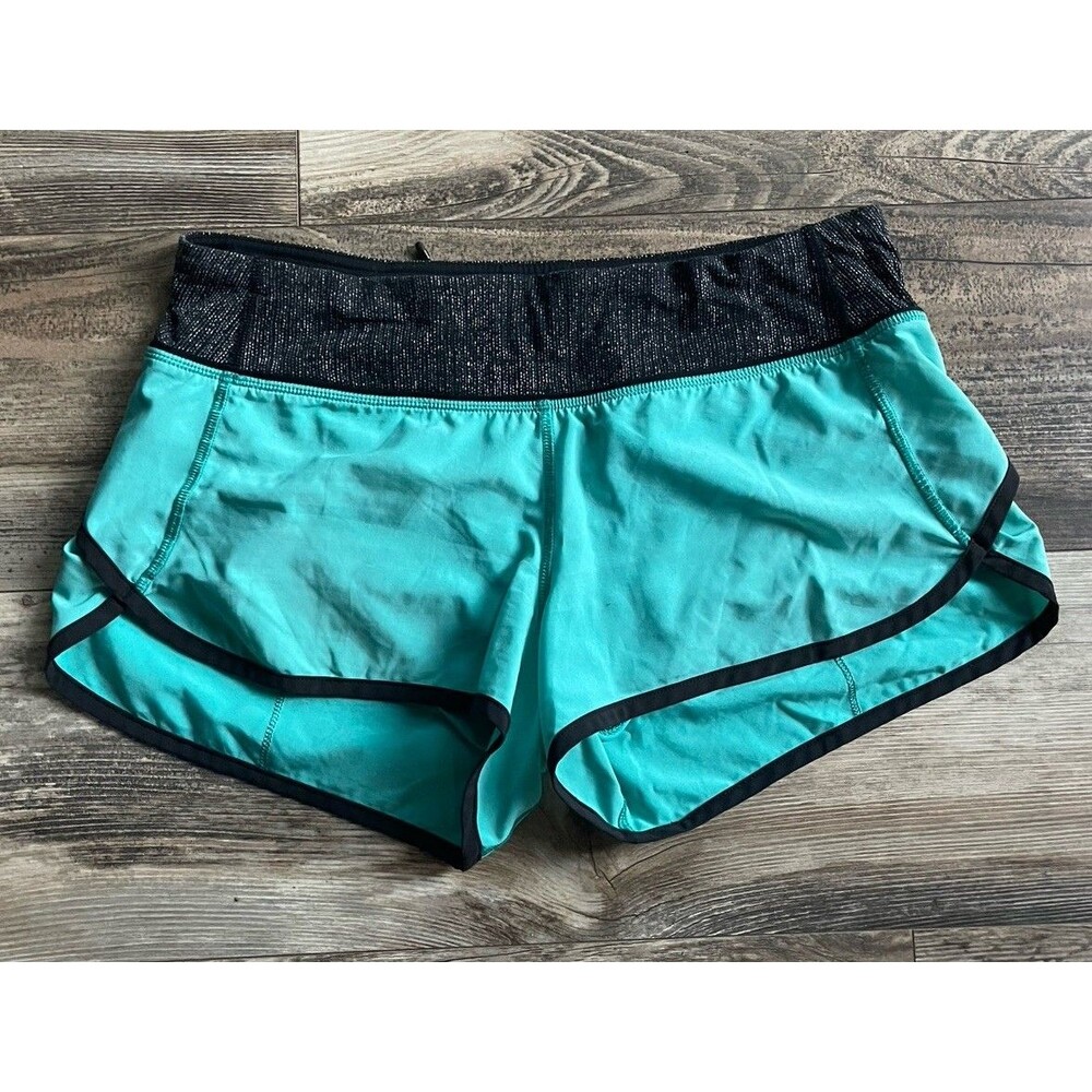 Lululemon Women's Turquoise/Black Running Shorts Drawstring Pockets Lined 6